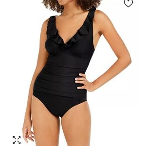 NWT DKNY Ruffle Plunge Underwire Tummy Control One-Piece Swimsuit - Size 6